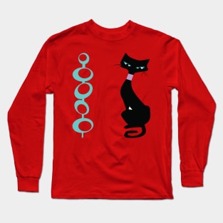 Black Cat in Atomic Age Style Long Sleeve T-Shirt